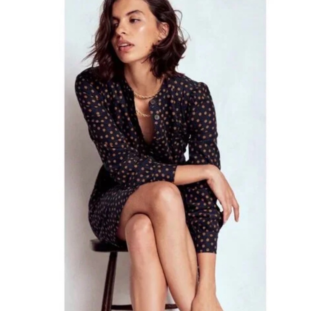 Boden Navy Dot-Print Long-Sleeve Shift Dress